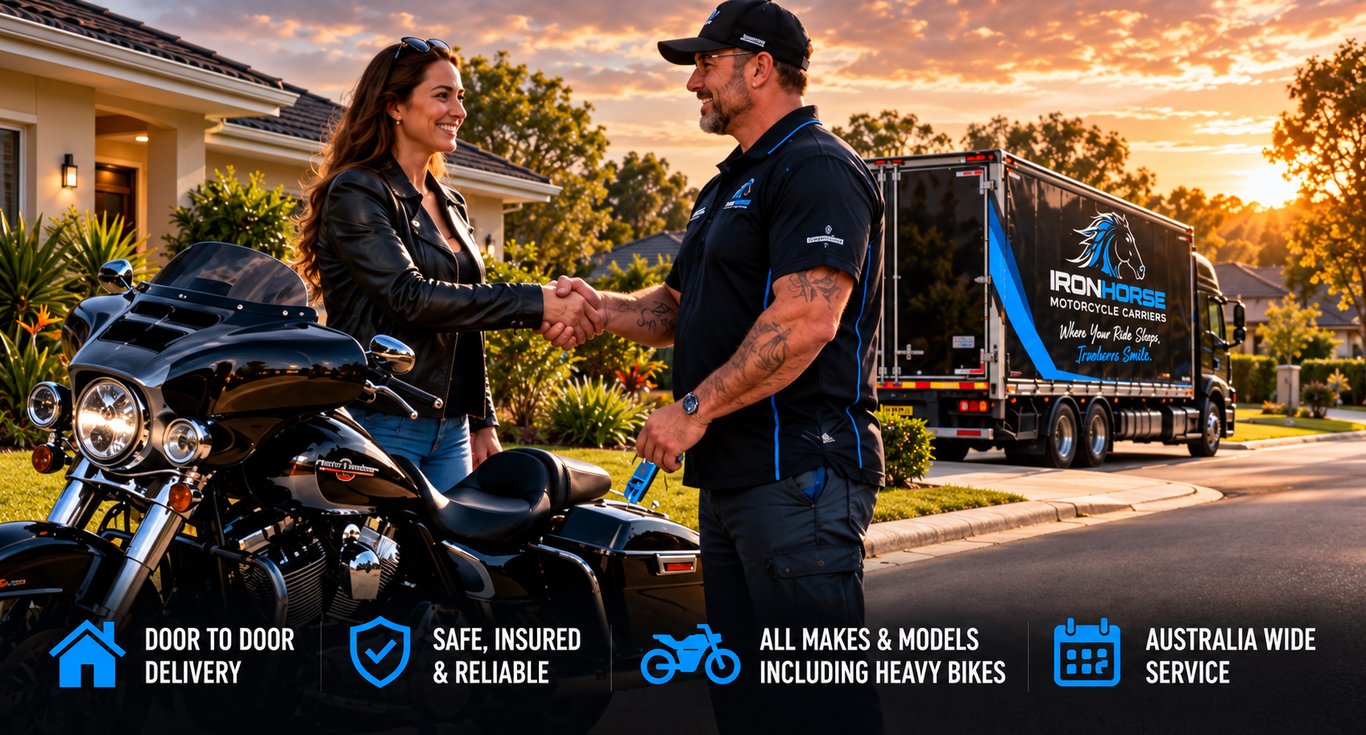 Ironhorse driver collecting a touring motorcycle from its owner