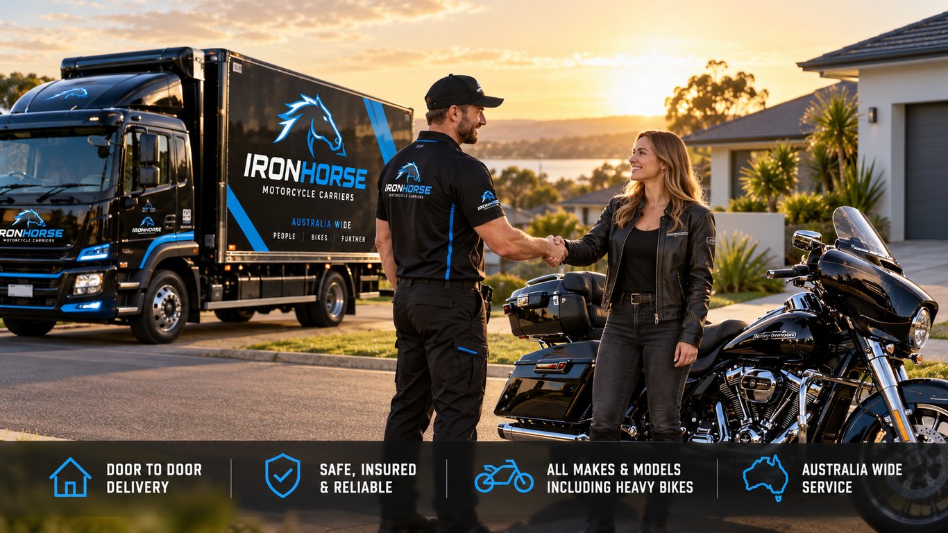 Ironhorse driver handing over a Harley-Davidson at the customer’s door